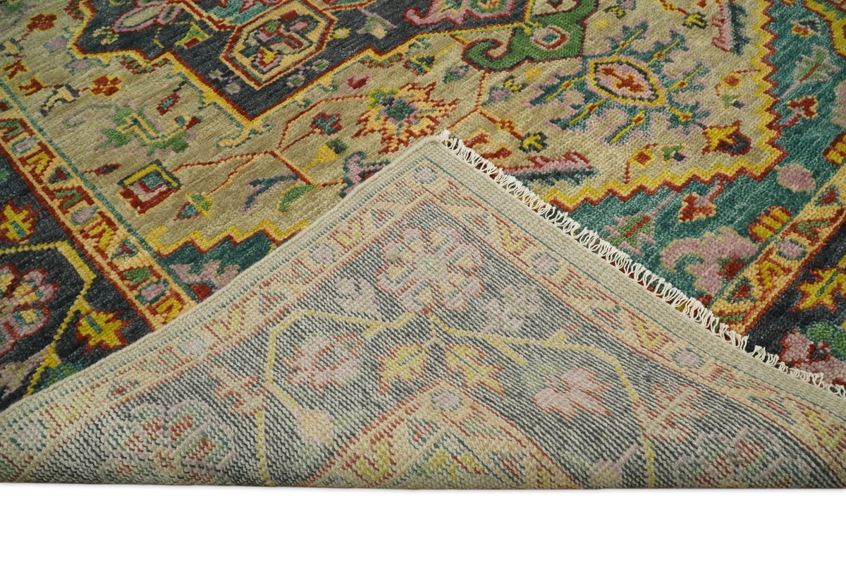 Antique Moss Green and Pink Traditional Multi Size Wool Area Rug.