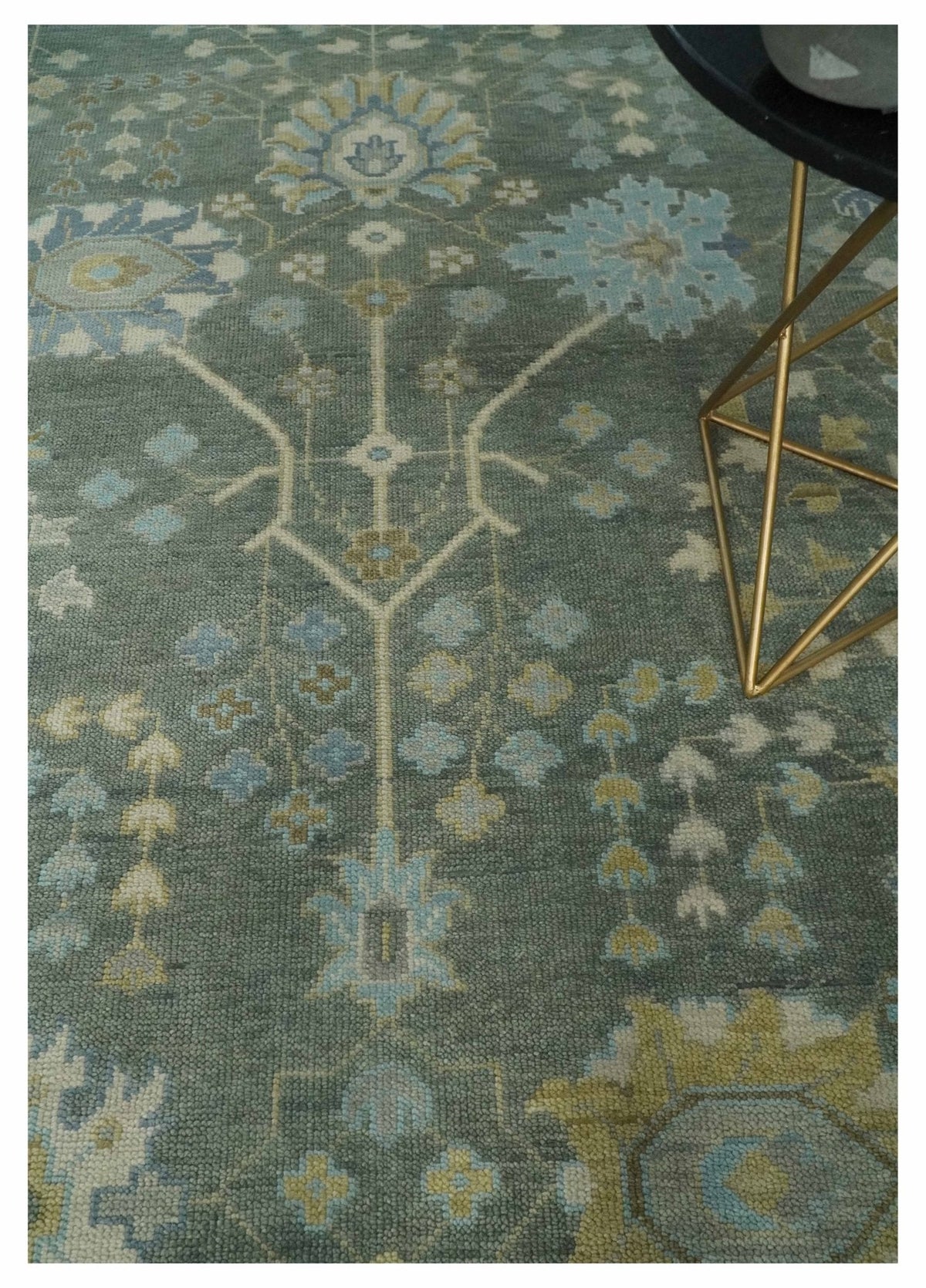 Custom Made Antique Style Hand Knotted Gray and Beige Floral Wool Rug.