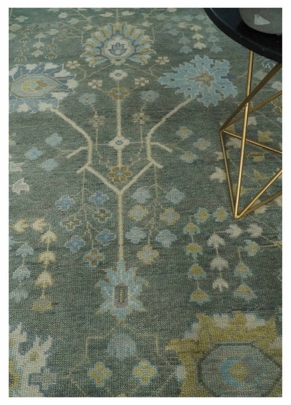 Custom Made Antique Style Hand Knotted Gray and Beige Floral Wool Rug.