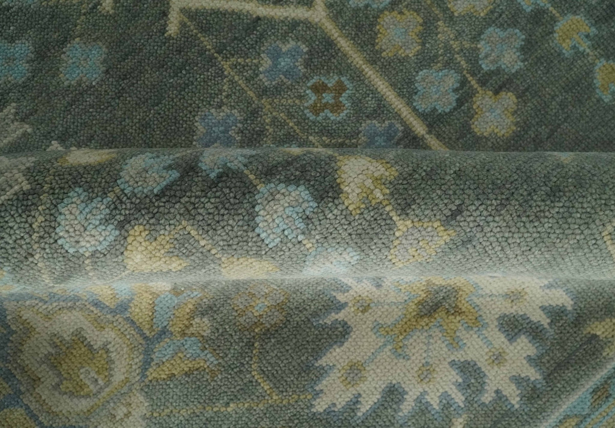 Custom Made Antique Style Hand Knotted Gray and Beige Floral Wool Rug.