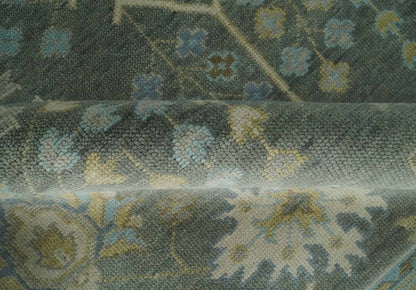 Custom Made Antique Style Hand Knotted Gray and Beige Floral Wool Rug.