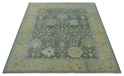 Custom Made Antique Style Hand Knotted Gray and Beige Floral Wool Rug.