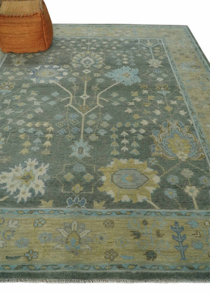Custom Made Antique Style Hand Knotted Gray and Beige Floral Wool Rug.