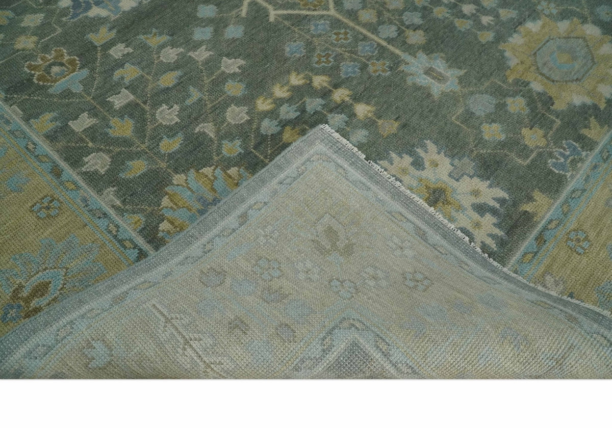 Custom Made Antique Style Hand Knotted Gray and Beige Floral Wool Rug.