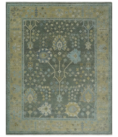 Custom Made Antique Style Hand Knotted Gray and Beige Floral Wool Rug.