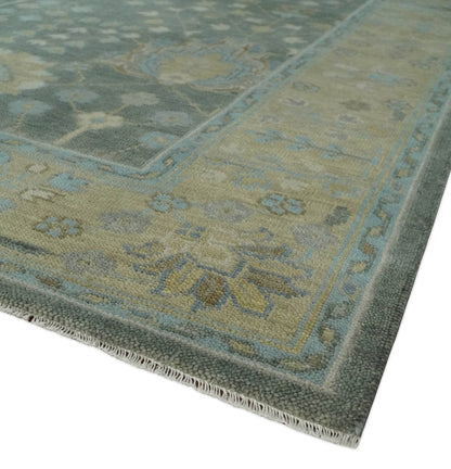 Custom Made Antique Style Hand Knotted Gray and Beige Floral Wool Rug.
