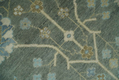 Custom Made Antique Style Hand Knotted Gray and Beige Floral Wool Rug.