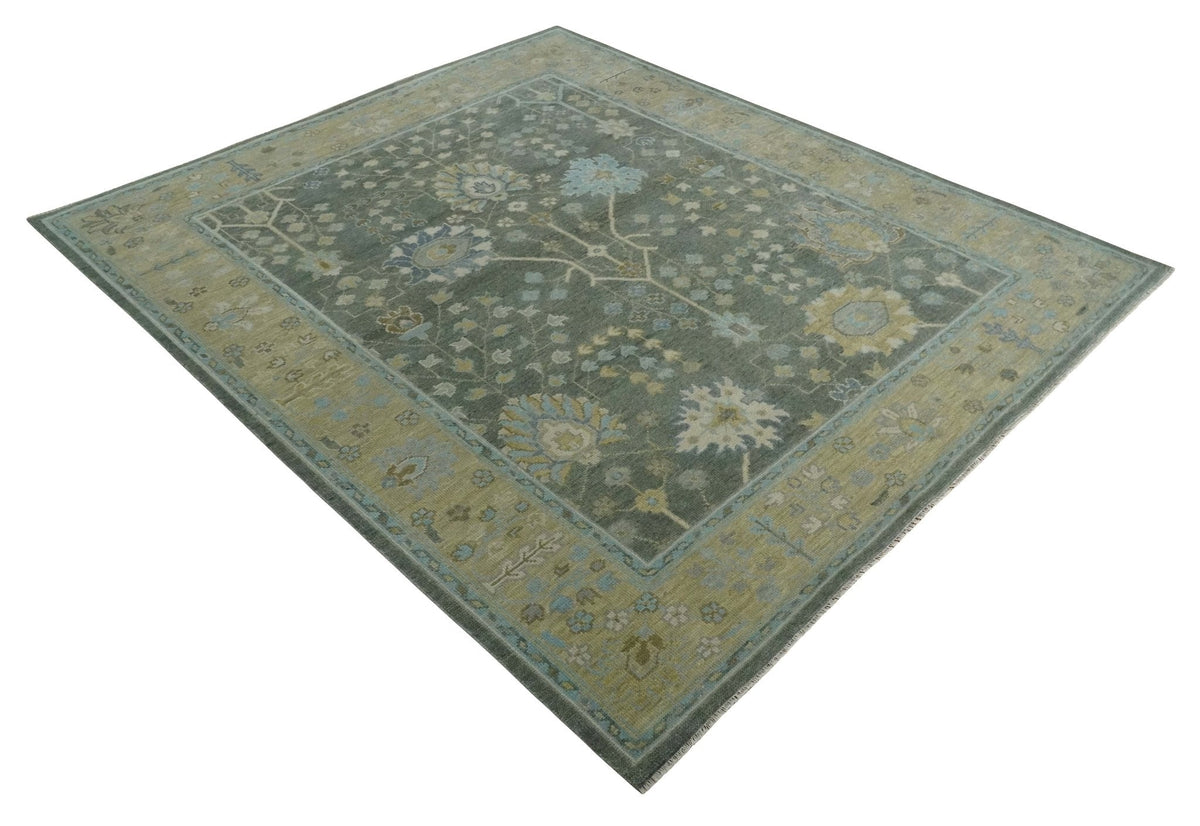 Custom Made Antique Style Hand Knotted Gray and Beige Floral Wool Rug.