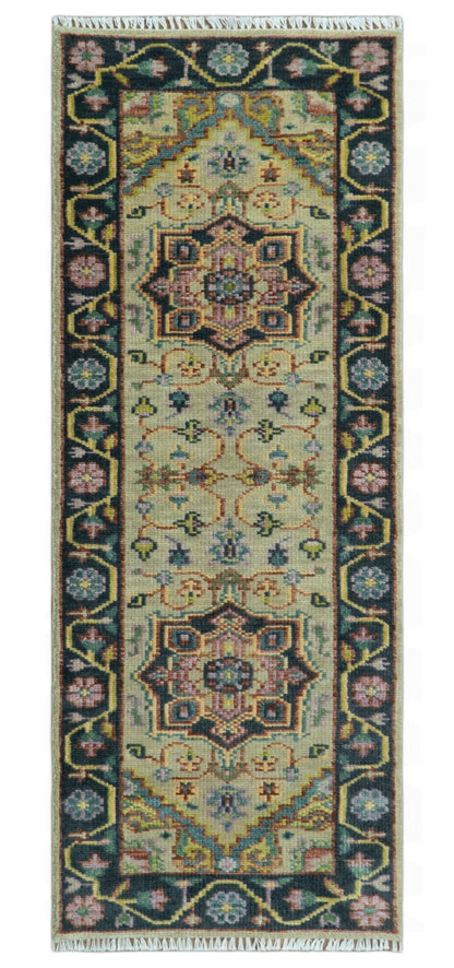 Antique Moss Green and Pink Traditional Multi Size Wool Area Rug.