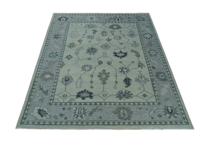 Antique Hand Knotted Beige and Silver Traditional Oushak wool Area Rug.