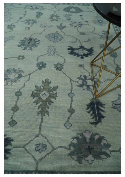 Antique Hand Knotted Beige and Silver Traditional Oushak wool Area Rug.