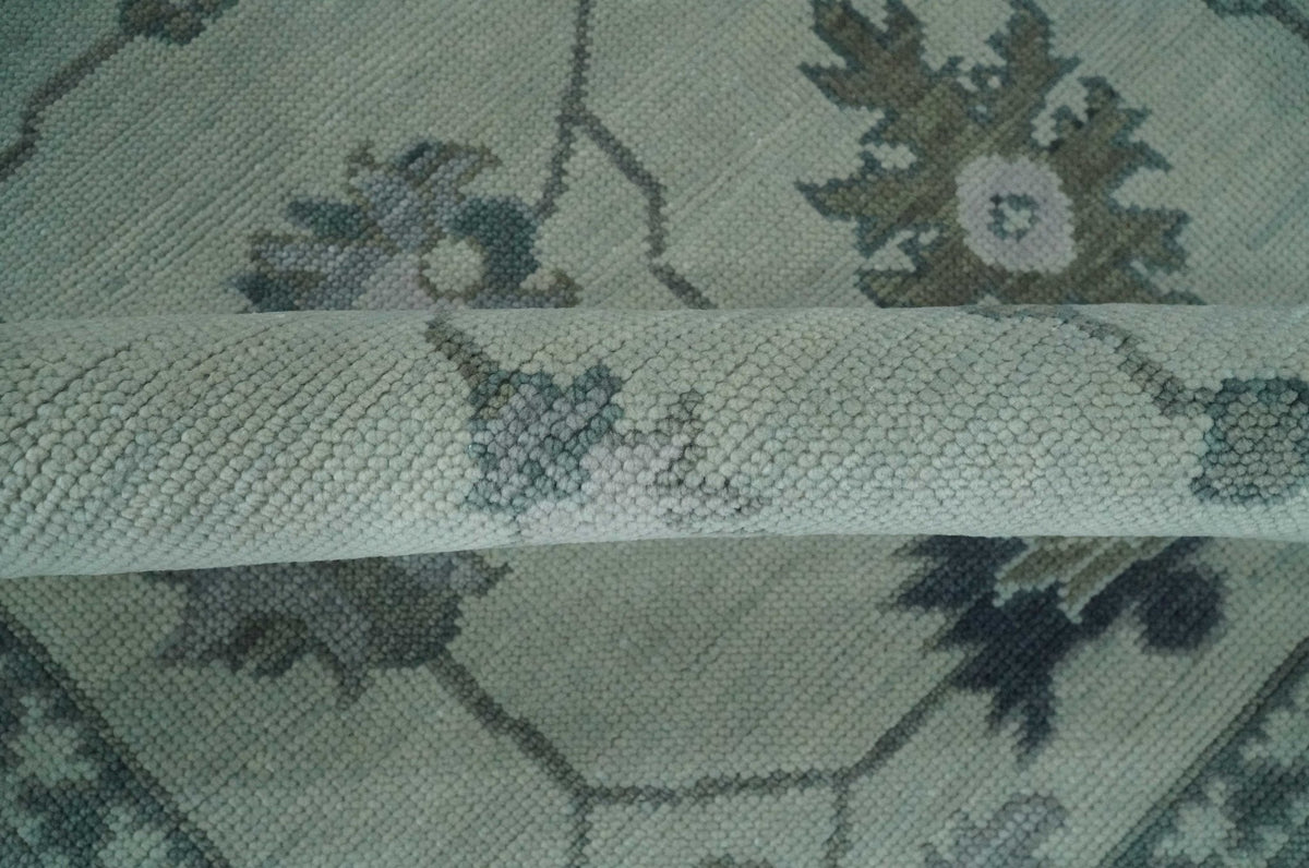 Antique Hand Knotted Beige and Silver Traditional Oushak wool Area Rug.