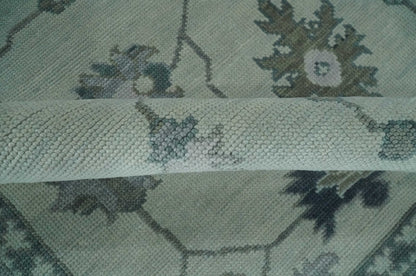 Antique Hand Knotted Beige and Silver Traditional Oushak wool Area Rug.