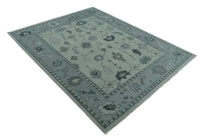 Antique Hand Knotted Beige and Silver Traditional Oushak wool Area Rug.