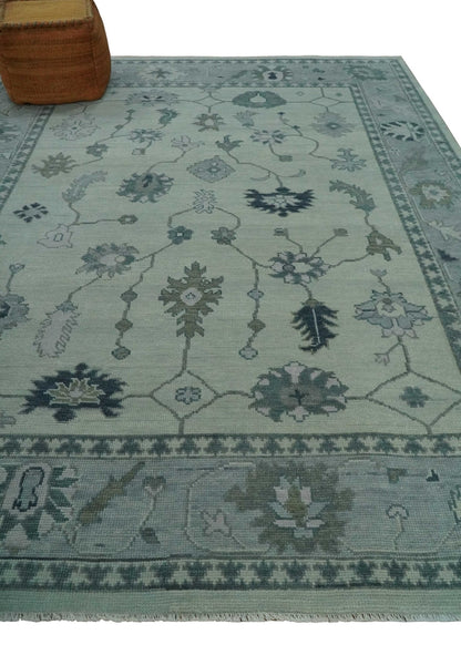 Antique Hand Knotted Beige and Silver Traditional Oushak wool Area Rug.