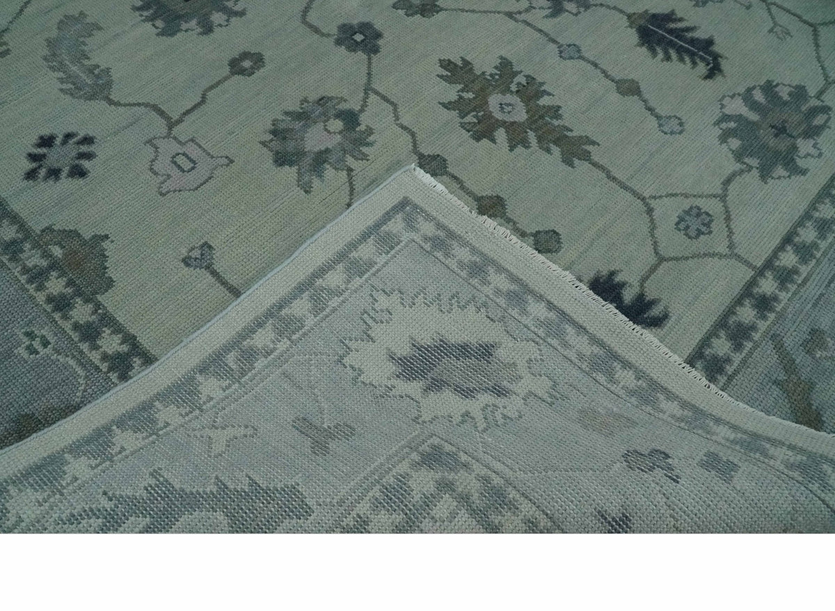 Antique Hand Knotted Beige and Silver Traditional Oushak wool Area Rug.