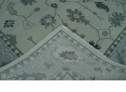 Antique Hand Knotted Beige and Silver Traditional Oushak wool Area Rug.