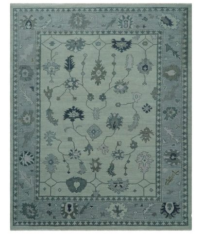 Antique Hand Knotted Beige and Silver Traditional Oushak wool Area Rug.