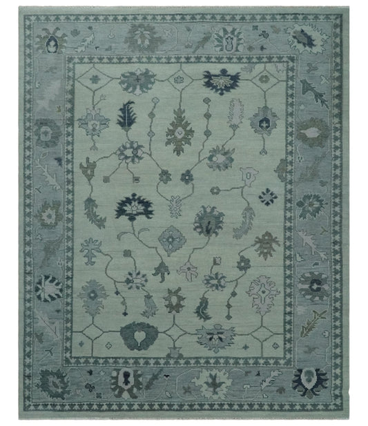 Antique Hand Knotted Beige and Silver Traditional Oushak wool Area Rug.