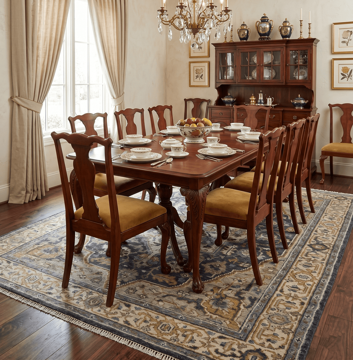Antique Muted Traditional Heriz Blue ,Beige and Brown Hand knotted Custom made wool Area Rug.