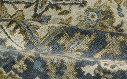 Antique Muted Traditional Heriz Blue ,Beige and Brown Hand knotted Custom made wool Area Rug.