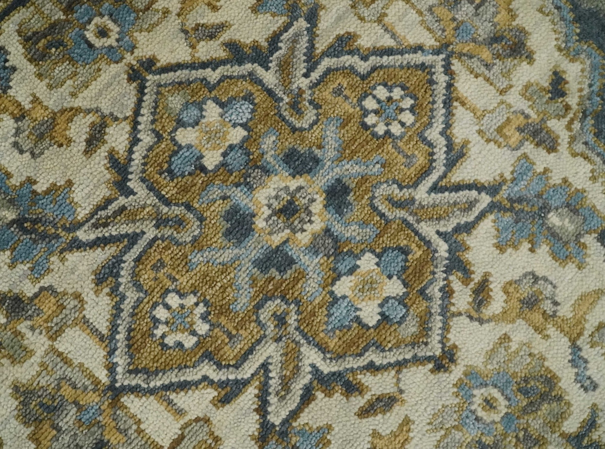 Antique Muted Traditional Heriz Blue ,Beige and Brown Hand knotted Custom made wool Area Rug.