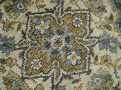 Antique Muted Traditional Heriz Blue ,Beige and Brown Hand knotted Custom made wool Area Rug.