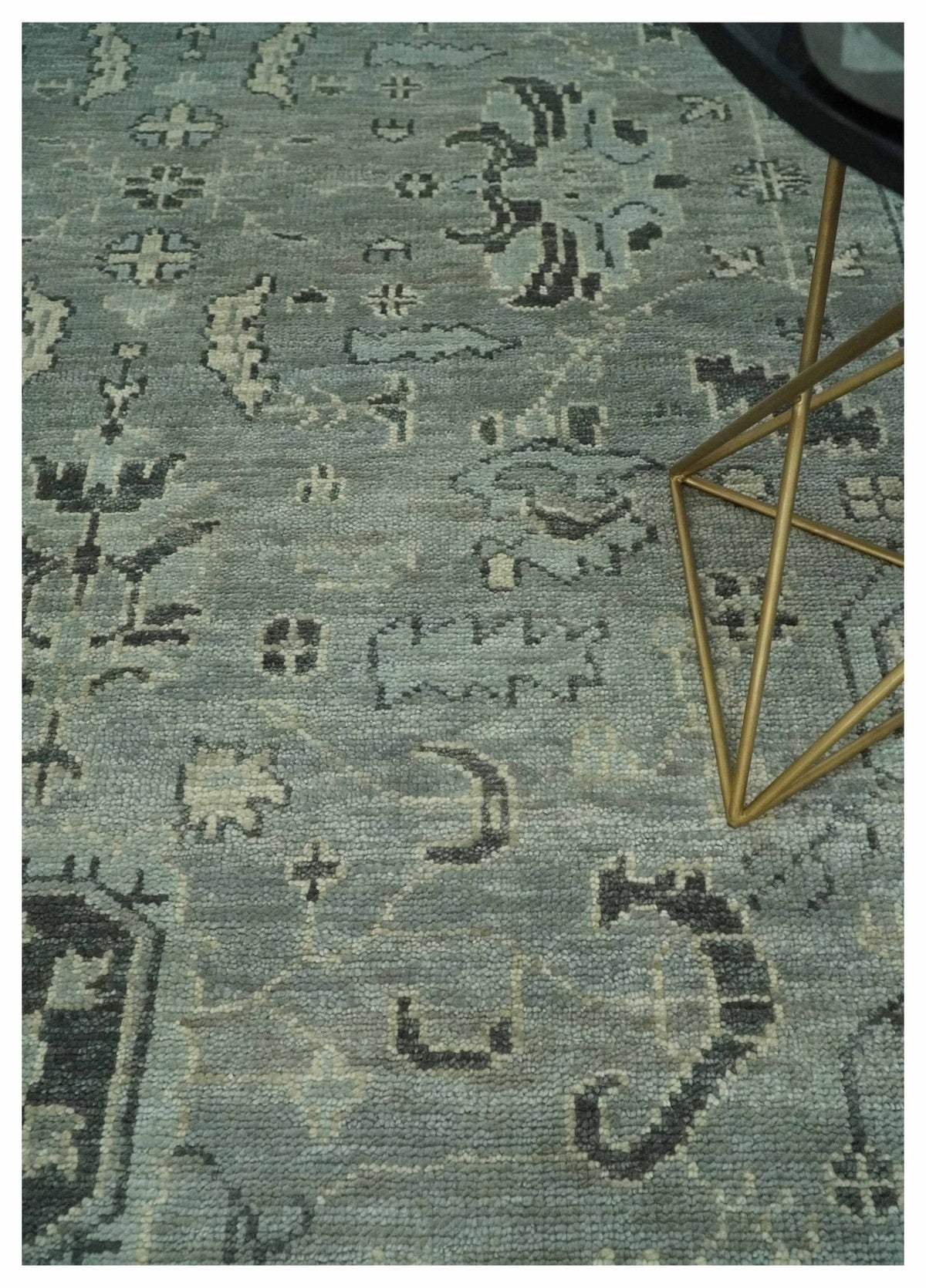 Antique Oushak Silver and Charcoal Multi size Wool Area Rug.