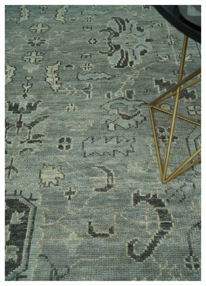 Antique Oushak Silver and Charcoal Multi size Wool Area Rug.