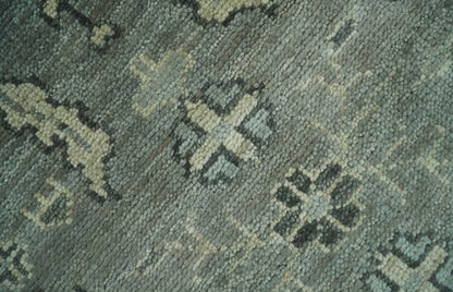 Antique Oushak Silver and Charcoal Multi size Wool Area Rug.