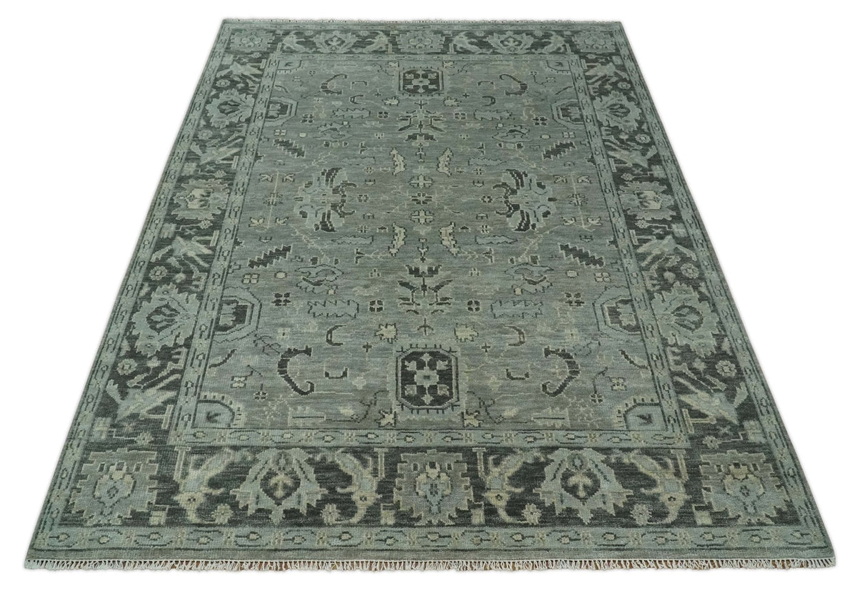 Antique Oushak Silver and Charcoal Multi size Wool Area Rug.