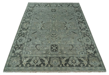 Antique Oushak Silver and Charcoal Multi size Wool Area Rug.