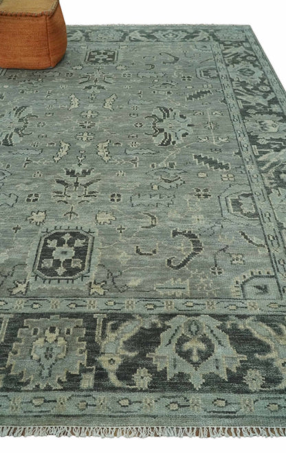 Antique Oushak Silver and Charcoal Multi size Wool Area Rug.