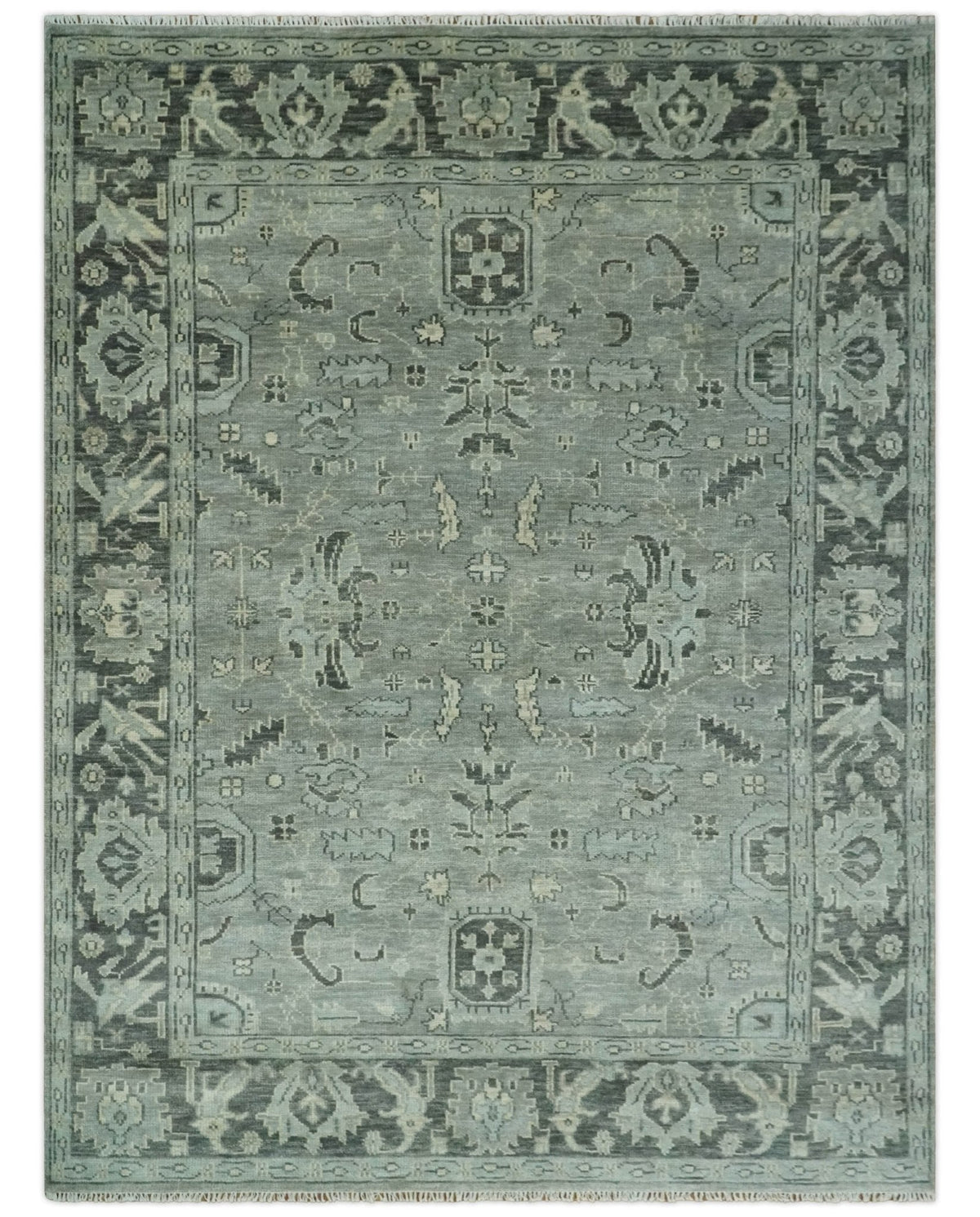 Antique Oushak Silver and Charcoal Multi size Wool Area Rug.