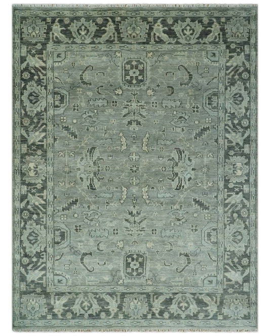 Antique Oushak Silver and Charcoal Multi size Wool Area Rug.