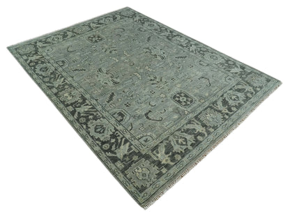 Antique Oushak Silver and Charcoal Multi size Wool Area Rug.
