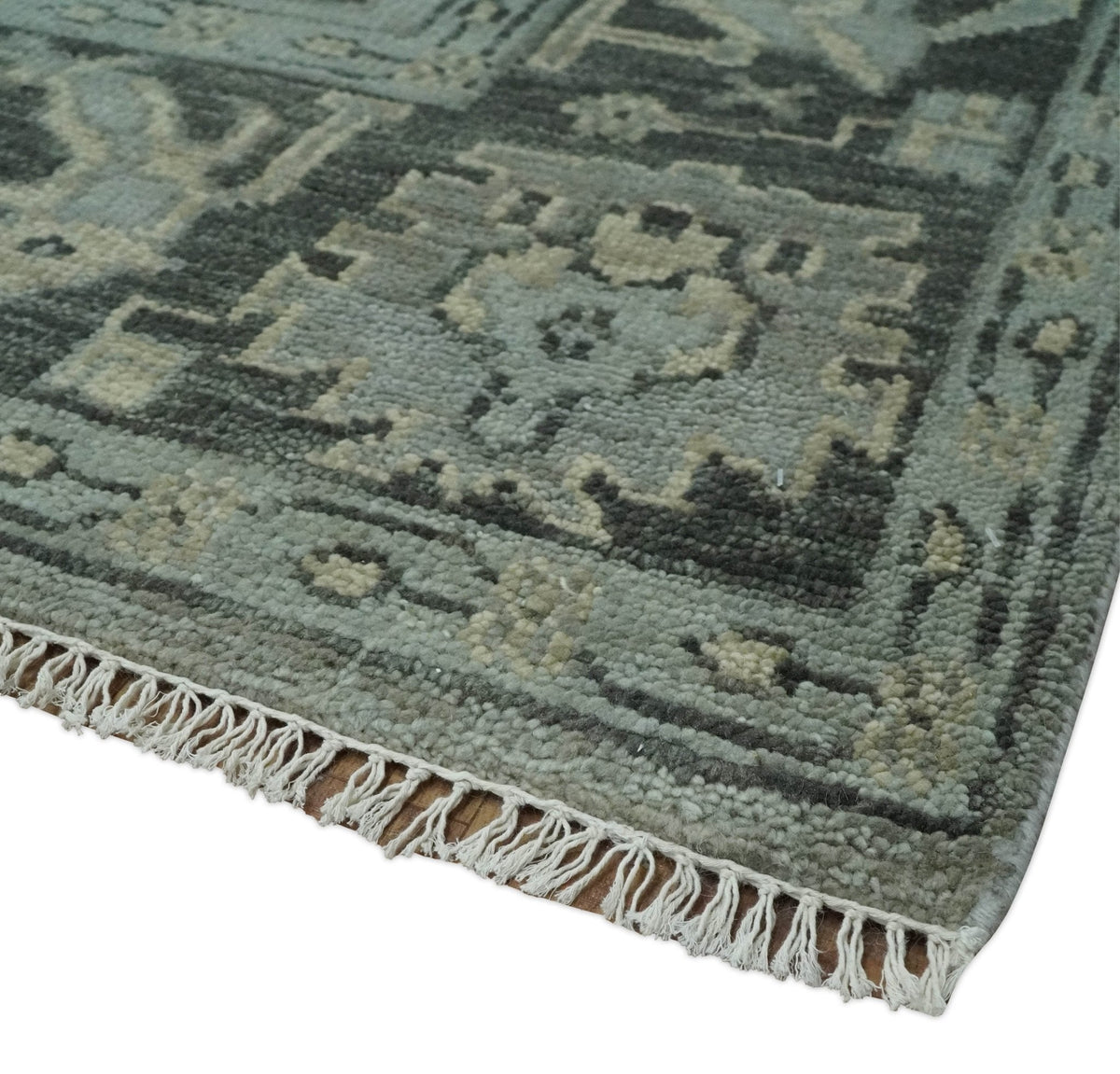 Antique Oushak Silver and Charcoal Multi size Wool Area Rug.