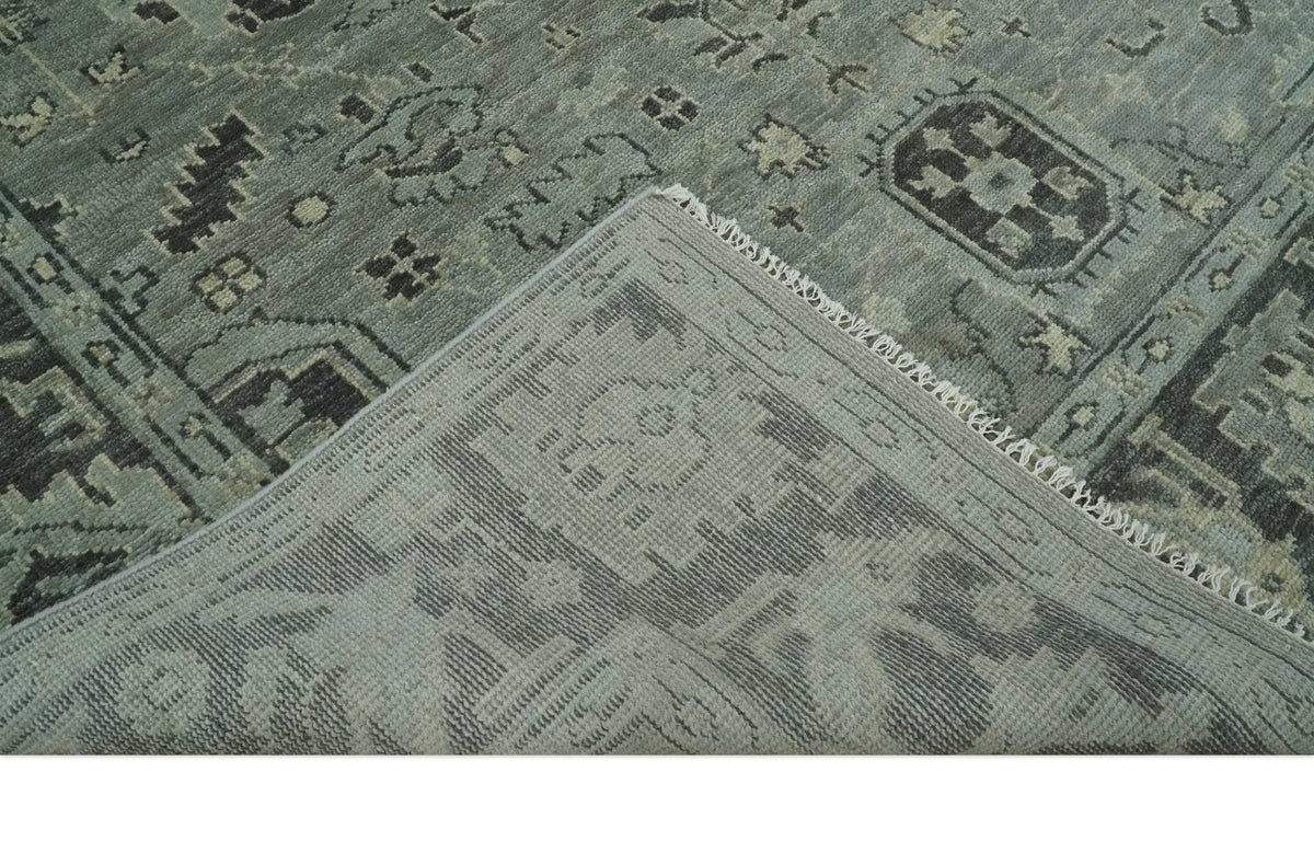 Antique Oushak Silver and Charcoal Multi size Wool Area Rug.