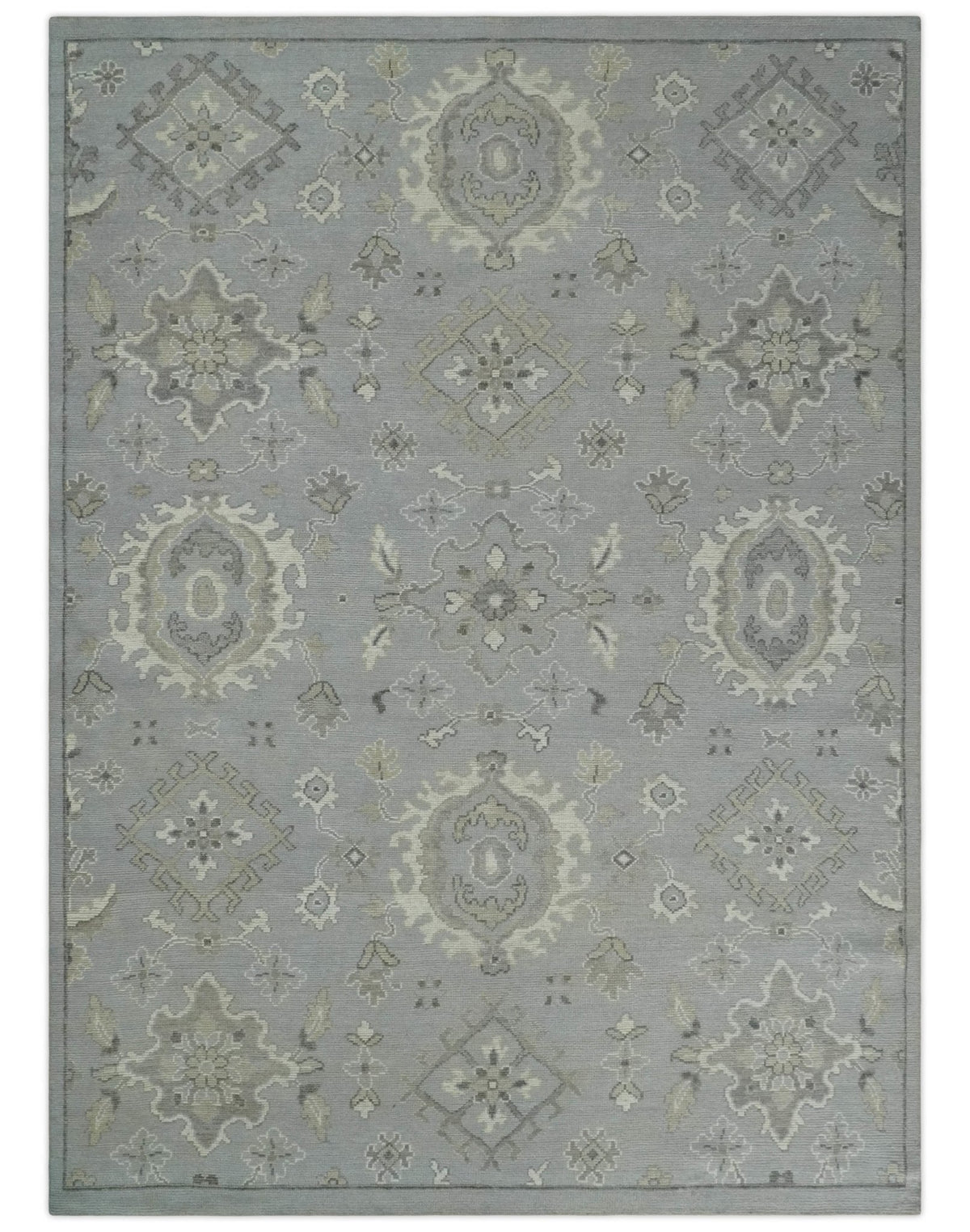 Antique Style Silver And Beige Modern Oushak wool Area Rug.