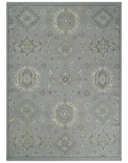 Antique Style Silver And Beige Modern Oushak wool Area Rug.