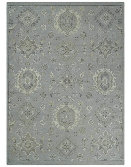 Antique Style Silver And Beige Modern Oushak wool Area Rug.