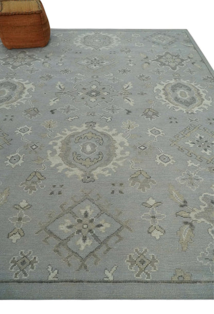 Antique Style Silver And Beige Modern Oushak wool Area Rug.