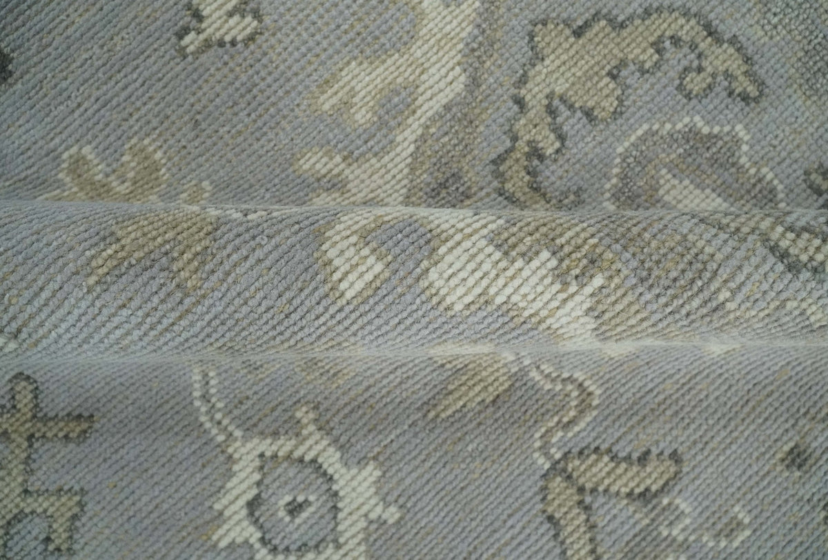Antique Style Silver And Beige Modern Oushak wool Area Rug.