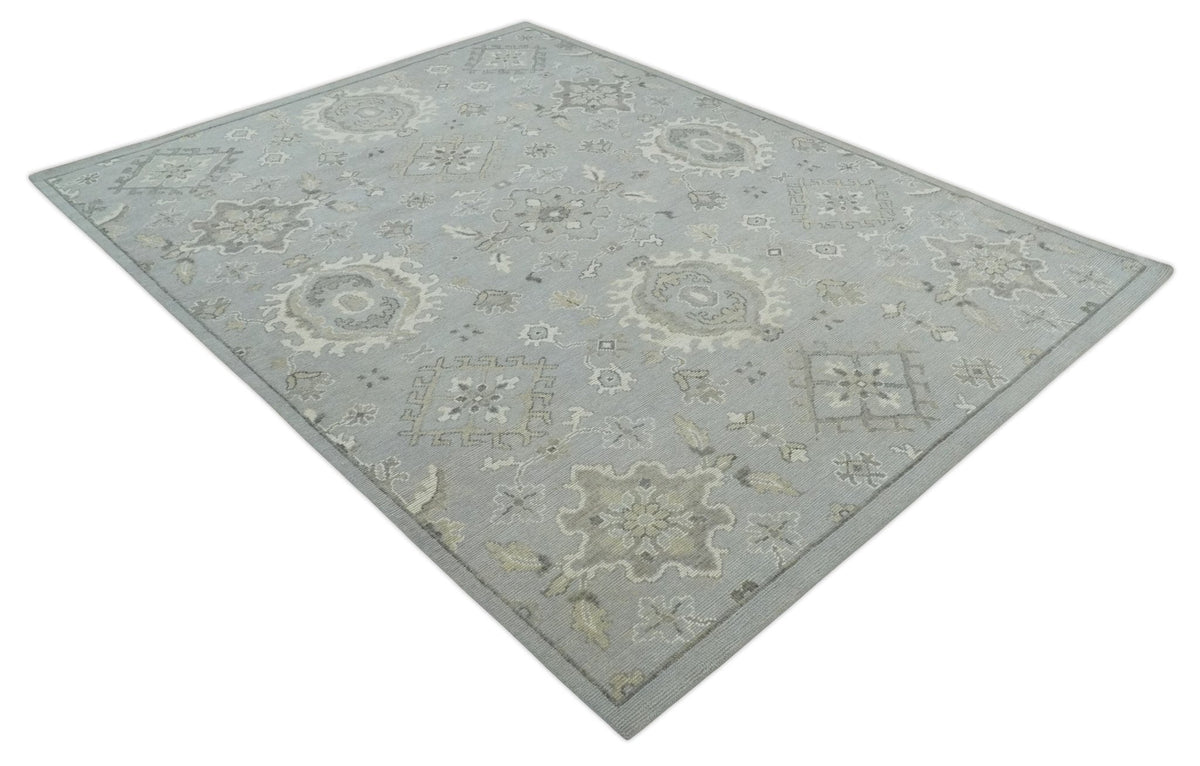 Antique Style Silver And Beige Modern Oushak wool Area Rug.