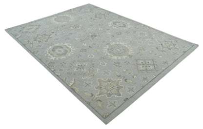 Antique Style Silver And Beige Modern Oushak wool Area Rug.