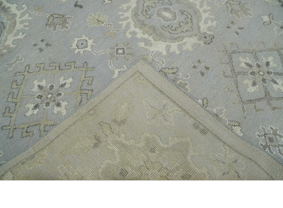 Antique Style Silver And Beige Modern Oushak wool Area Rug.