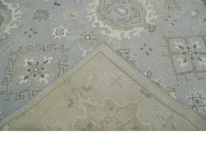 Antique Style Silver And Beige Modern Oushak wool Area Rug.