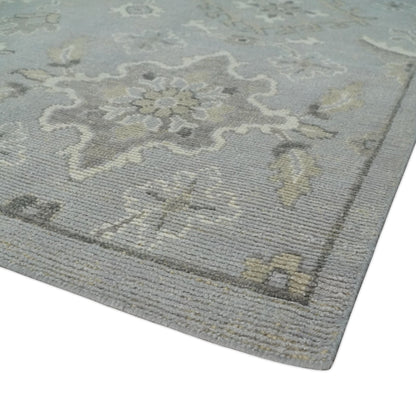 Antique Style Silver And Beige Modern Oushak wool Area Rug.
