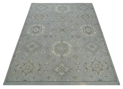Antique Style Silver And Beige Modern Oushak wool Area Rug.