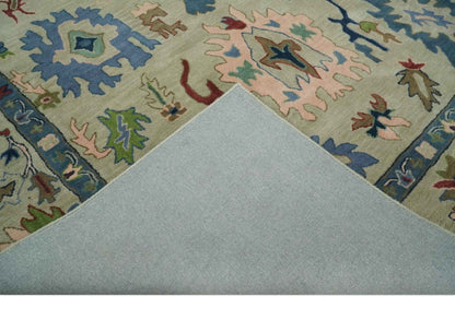 Hand Tufted Beige And Blue Traditional Oushak Custom Made wool Area Rug.